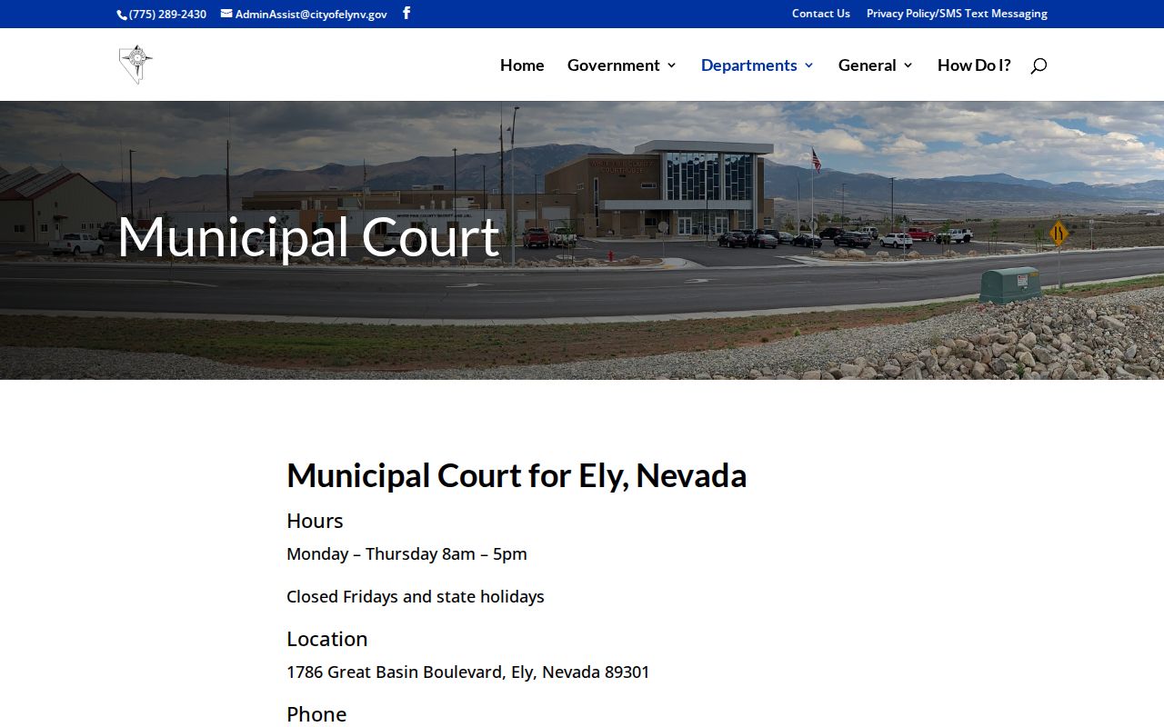 Ely Municipal Court contact information for cases following a city arrest
